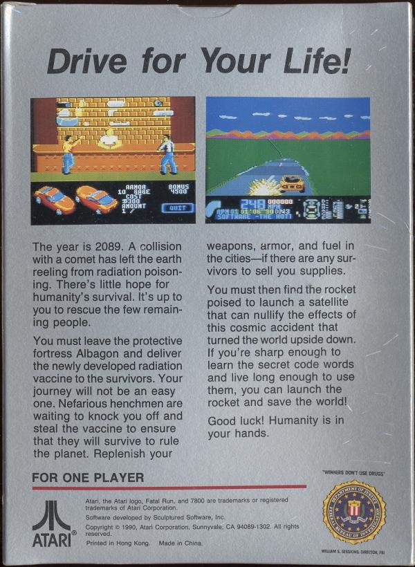 Face arriere du boxart du jeu Fatal Run (Etats-Unis) sur Atari 7800