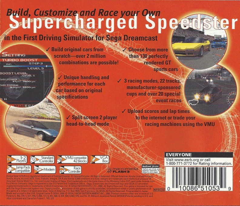 Face arriere du boxart du jeu Sega GT Homologation Special (Etats-Unis) sur Sega Dreamcast