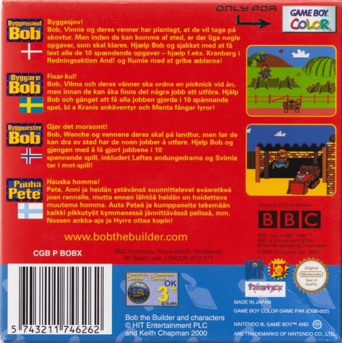 Face arriere du boxart du jeu Bob the Builder - Fix it Fun! (Europe) sur Nintendo Game Boy Color