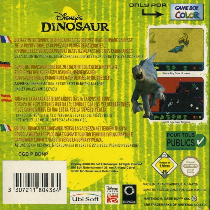 Face arriere du boxart du jeu Dinosaur (Europe) sur Nintendo Game Boy Color