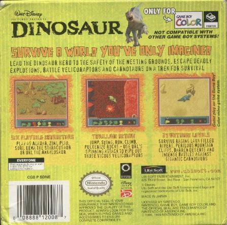 Face arriere du boxart du jeu Dinosaur (Etats-Unis) sur Nintendo Game Boy Color