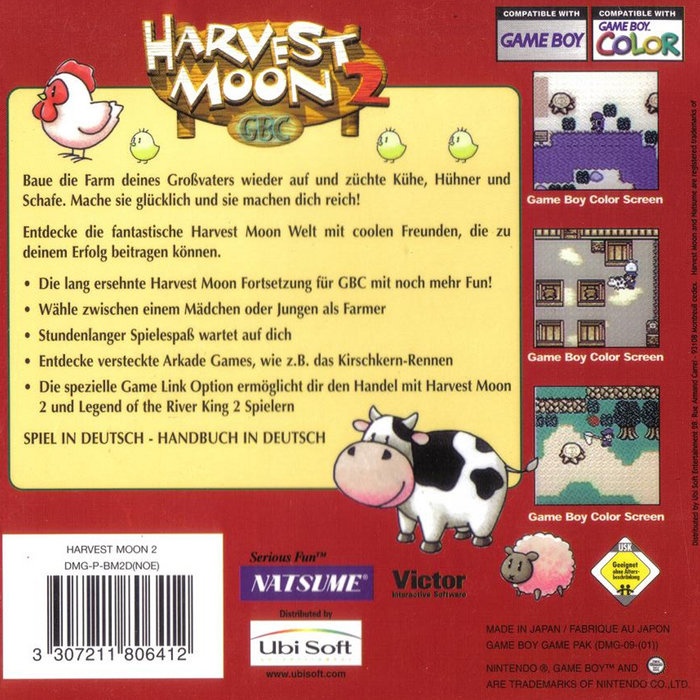 Face arriere du boxart du jeu Harvest Moon 2 GBC (Etats-Unis) sur Nintendo Game Boy Color