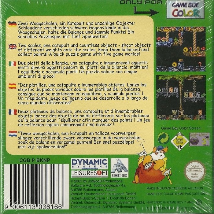 Face arriere du boxart du jeu Keep the Balance (Europe) sur Nintendo Game Boy Color