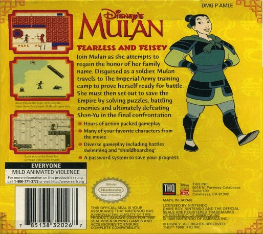 Face arriere du boxart du jeu Mulan (Etats-Unis) sur Nintendo Game Boy