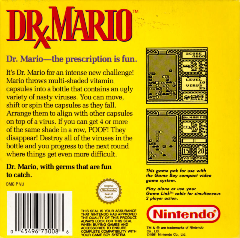 Face arriere du boxart du jeu Dr. Mario (Australie) sur Nintendo Game Boy