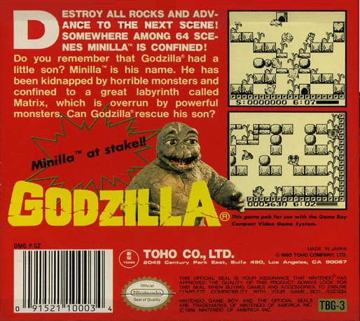 Face arriere du boxart du jeu Godzilla (Etats-Unis) sur Nintendo Game Boy