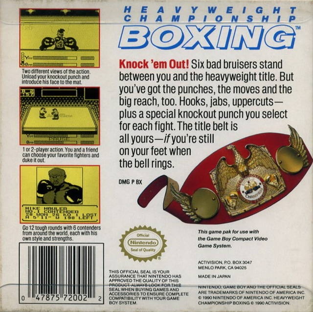 Face arriere du boxart du jeu Heavyweight Championship Boxing (Etats-Unis) sur Nintendo Game Boy