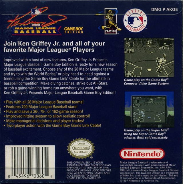 Face arriere du boxart du jeu Ken Griffey Jr. Presents Major League Baseball (Etats-Unis) sur Nintendo Game Boy