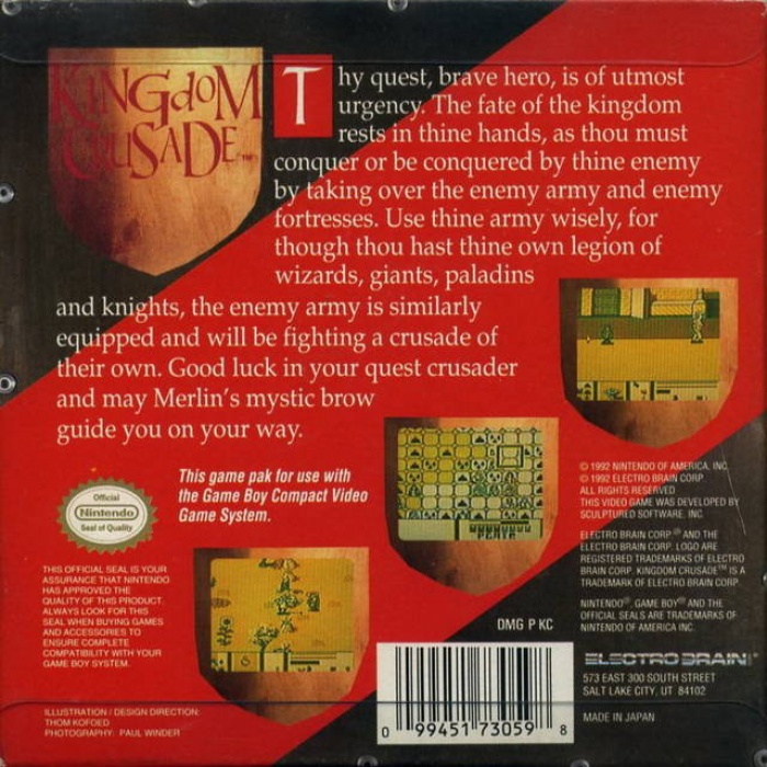 Face arriere du boxart du jeu Kingdom Crusade (Etats-Unis) sur Nintendo Game Boy