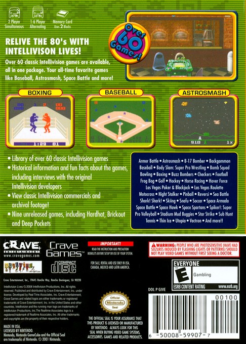 Face arriere du boxart du jeu Intellivision Lives! (Etats-Unis) sur Nintendo GameCube