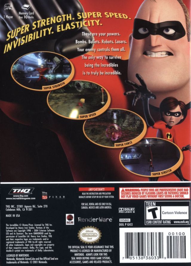 Face arriere du boxart du jeu Incredibles, The (Etats-Unis) sur Nintendo GameCube