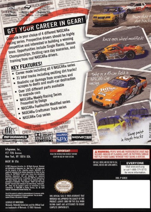 Face arriere du boxart du jeu NASCAR - Dirt to Daytona (Etats-Unis) sur Nintendo GameCube