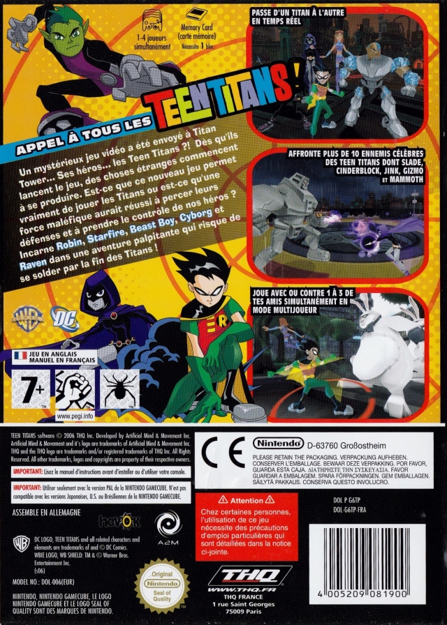 Face arriere du boxart du jeu Teen Titans (Europe) sur Nintendo GameCube