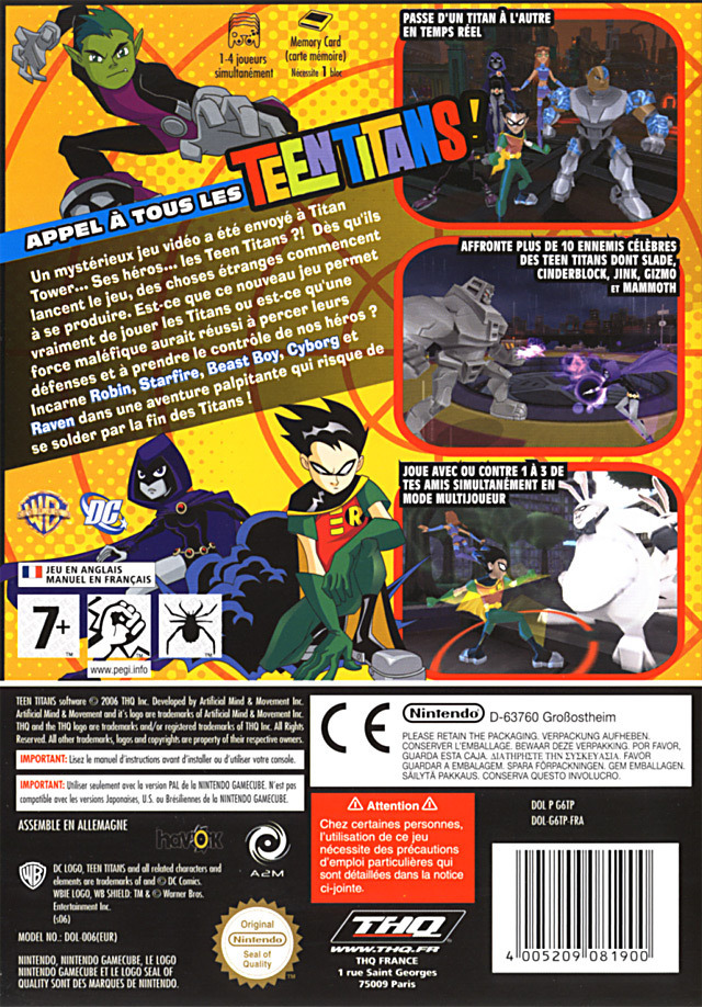 Face arriere du boxart du jeu Teen Titans (France) sur Nintendo GameCube