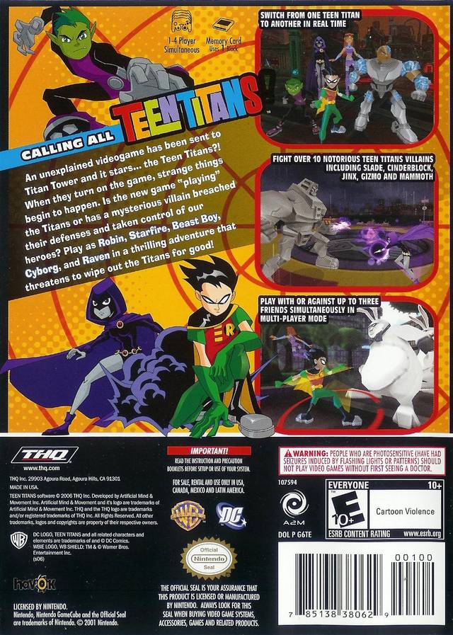 Face arriere du boxart du jeu Teen Titans (Etats-Unis) sur Nintendo GameCube