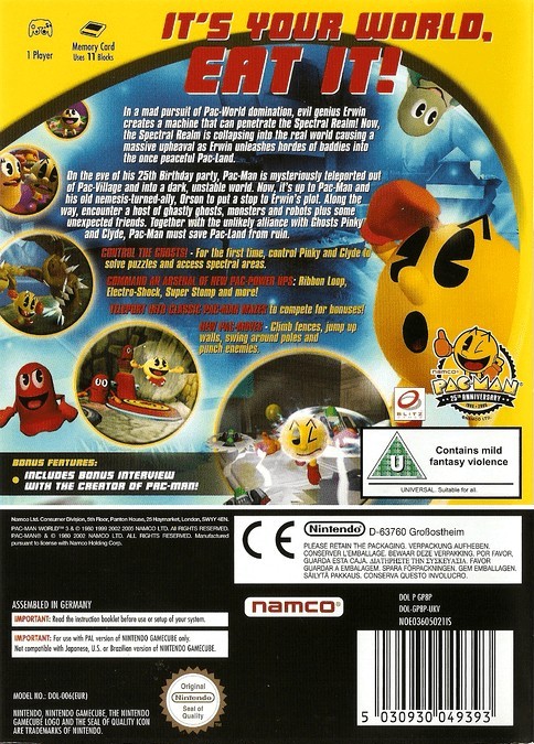 Face arriere du boxart du jeu Pac-Man World 3 (Europe) sur Nintendo GameCube