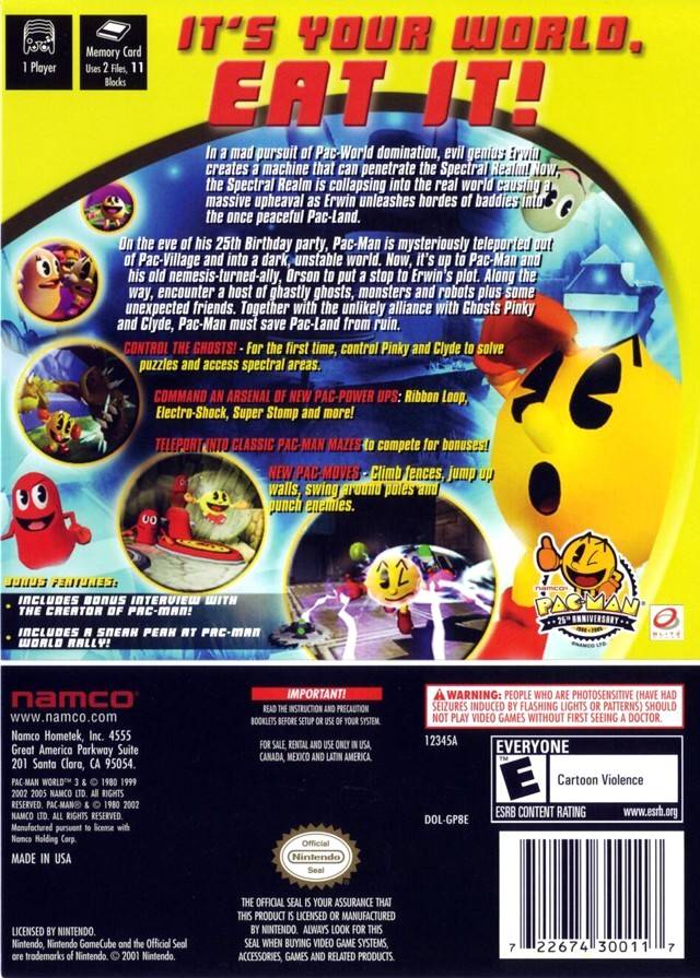 Face arriere du boxart du jeu Pac-Man World 3 (Etats-Unis) sur Nintendo GameCube