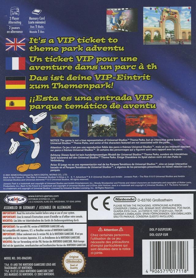 Face arriere du boxart du jeu Universal Studios Theme Parks Adventure (France) sur Nintendo GameCube