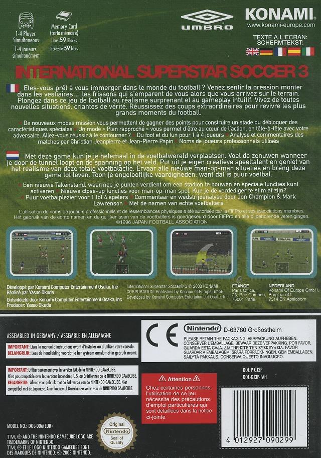 Face arriere du boxart du jeu International Superstar Soccer 3 (France) sur Nintendo GameCube