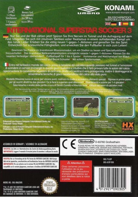 Face arriere du boxart du jeu International Superstar Soccer 3 (Italie) sur Nintendo GameCube