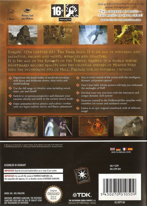Face arriere du boxart du jeu Knights of the Temple - Infernal Crusade (Europe) sur Nintendo GameCube