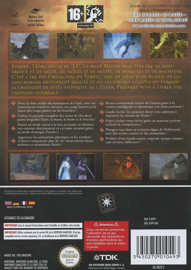 Face arriere du boxart du jeu Knights of the Temple - Infernal Crusade (France) sur Nintendo GameCube