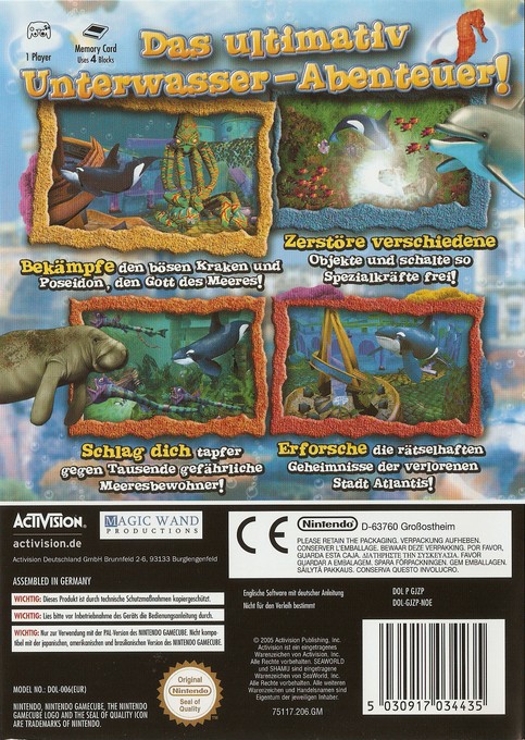 Face arriere du boxart du jeu SeaWorld Adventure Parks - Shamu's Deep Sea Adventures (Allemagne) sur Nintendo GameCube