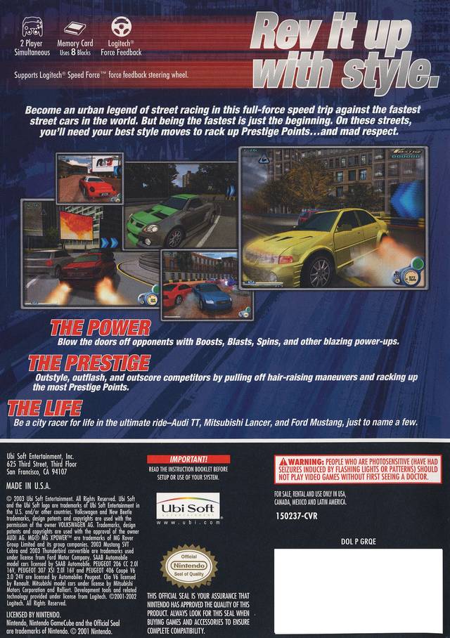 Face arriere du boxart du jeu City Racer (Etats-Unis) sur Nintendo GameCube