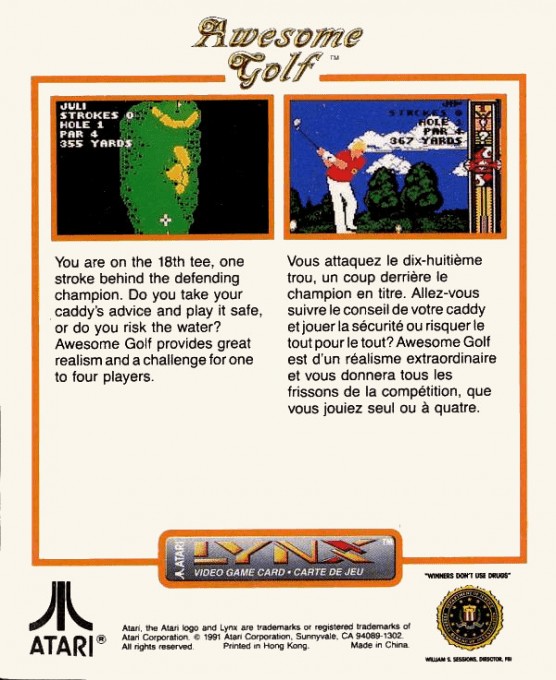 Face arriere du boxart du jeu Awesome Golf (Etats-Unis) sur Atari Lynx