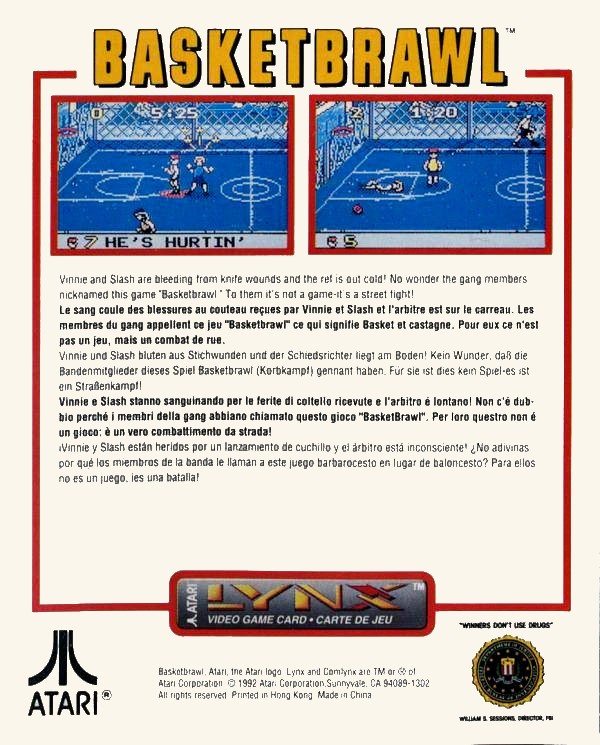 Face arriere du boxart du jeu Basketbrawl (Etats-Unis) sur Atari Lynx