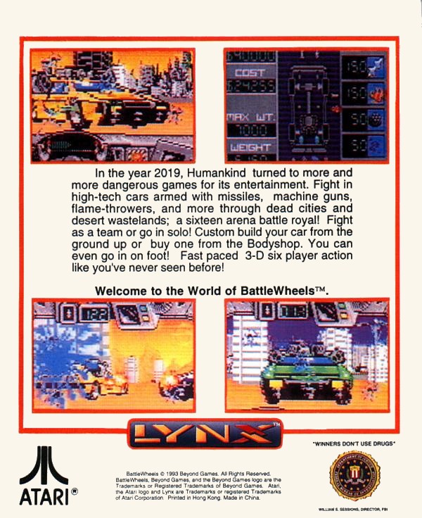 Face arriere du boxart du jeu BattleWheels (Etats-Unis) sur Atari Lynx