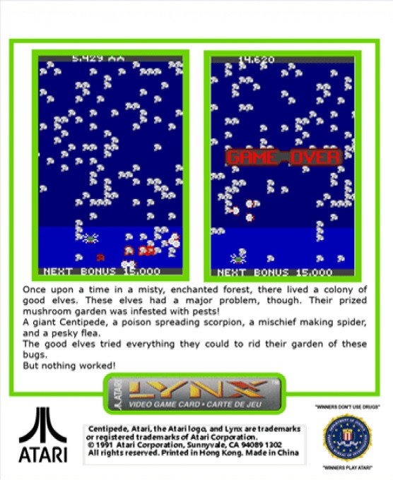 Face arriere du boxart du jeu Centipede (Etats-Unis) sur Atari Lynx