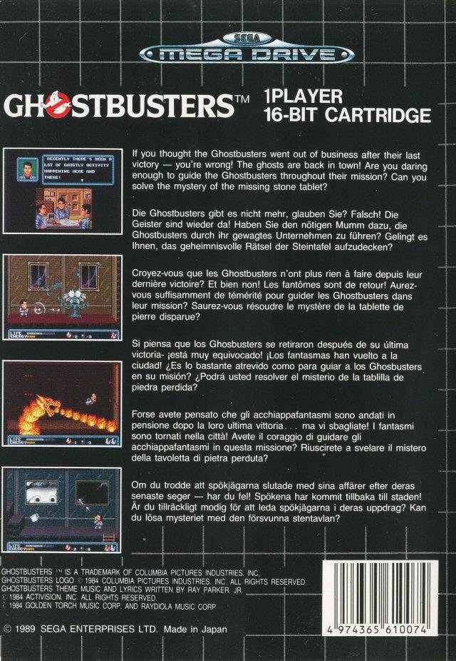 Face arriere du boxart du jeu Ghostbusters (Europe) sur Sega Megadrive