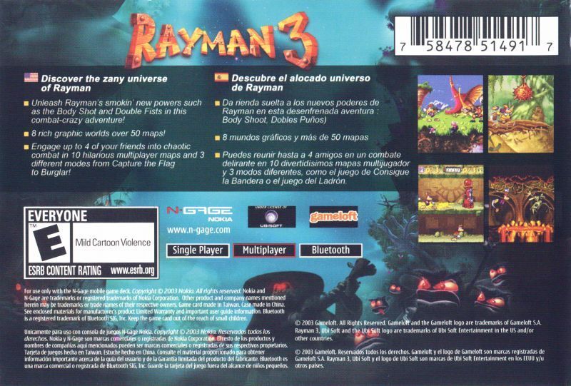 Face arriere du boxart du jeu Rayman 3 (Etats-Unis) sur Nokia N-Gage