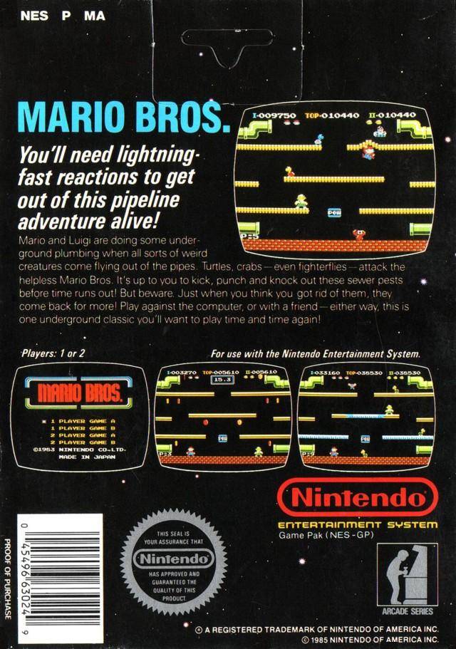 Face arriere du boxart du jeu Mario Bros. (Etats-Unis) sur Nintendo NES