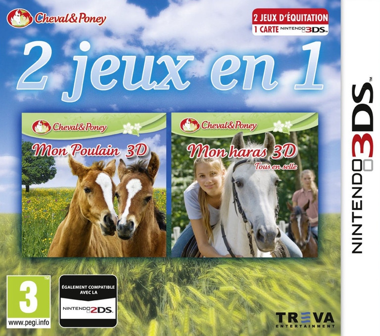 Face avant du boxart du jeu 2in1 Horses 3D - My Foal 3D + My Riding Stables 3D - Rivals in the Saddle (Europe) sur Nintendo 3DS