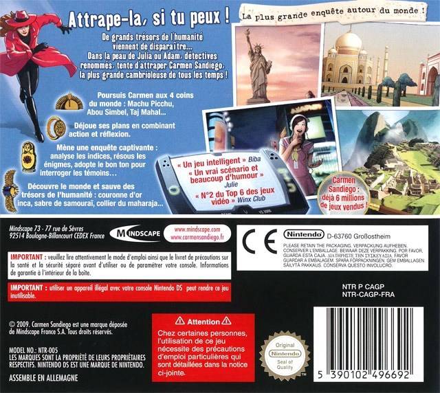 Face arriere du boxart du jeu Mais où se Cache Carmen Sandiego - Mystère au Bout du Monde (Europe) sur Nintendo DS