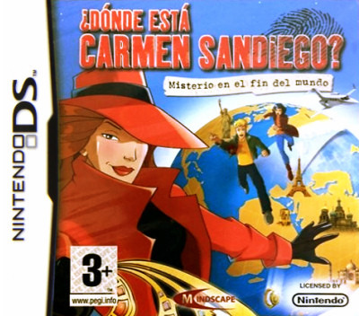 Face avant du boxart du jeu Dónde está Carmen Sandiego? - Ministerio en el fin del mundo (Espagne) sur Nintendo DS