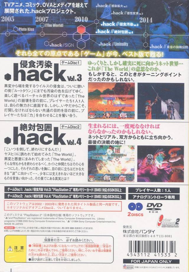 Face arriere du boxart du jeu .hack//Vol. 3 x Vol. 4 (Japon) sur Sony Playstation 2