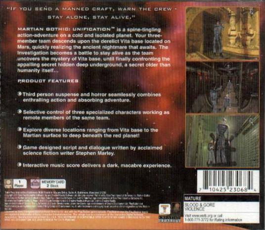 Face arriere du boxart du jeu Martian Gothic - Unification (Etats-Unis) sur Sony Playstation
