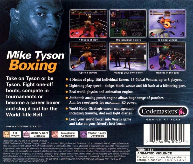 Face arriere du boxart du jeu Mike Tyson Boxing sur Sony Playstation