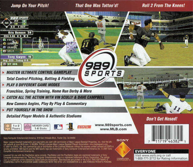 Face arriere du boxart du jeu MLB 2002 (Etats-Unis) sur Sony Playstation