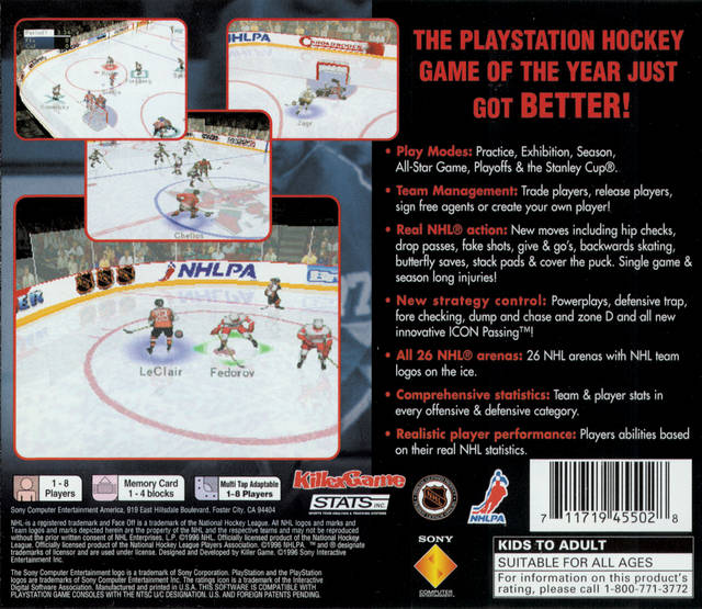 Face arriere du boxart du jeu NHL FaceOff '97 (Etats-Unis) sur Sony Playstation