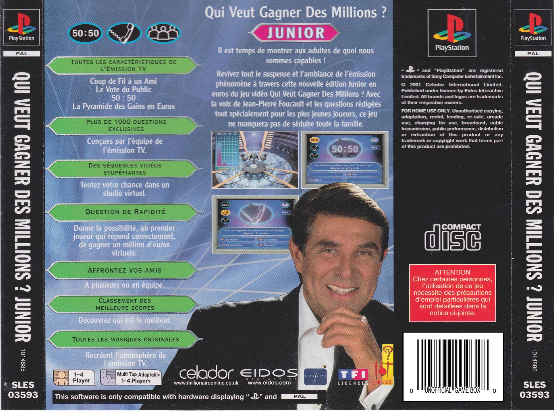 Face arriere du boxart du jeu Qui Veut Gagner des Millions - Junior (France) sur Sony Playstation