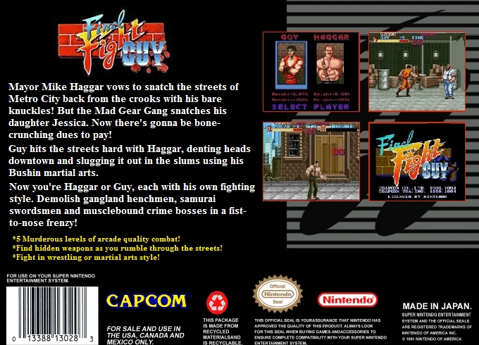 Face arriere du boxart du jeu Final Fight Guy (Etats-Unis) sur Nintendo Super NES