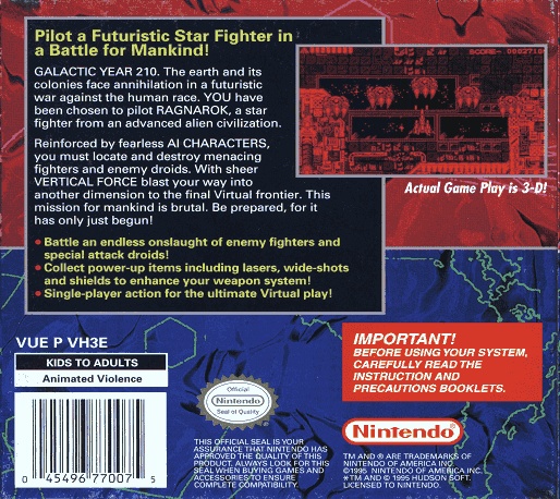 Face arriere du boxart du jeu Vertical Force (Etats-Unis) sur Nintendo Virtual Boy