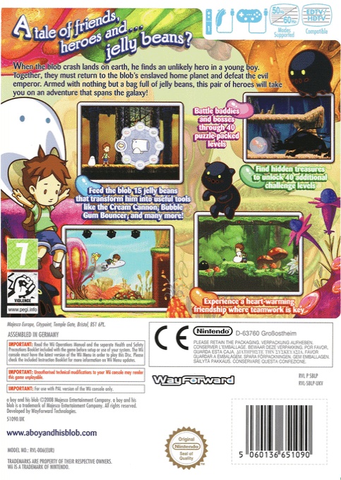Face arriere du boxart du jeu A Boy and His Blob (Europe) sur Nintendo Wii