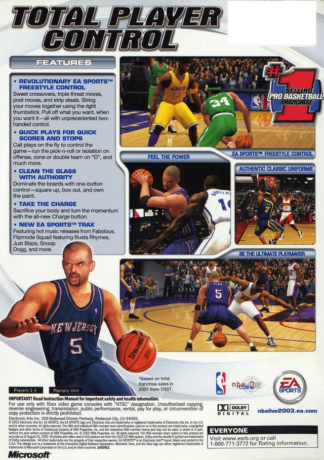Face arriere du boxart du jeu NBA Live 2003 (Etats-Unis) sur Microsoft Xbox