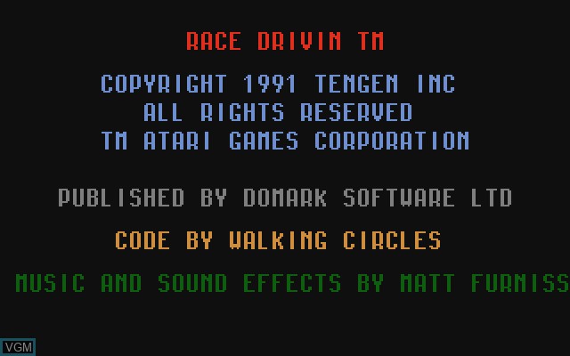 Image de l'ecran titre du jeu Race Drivin sur Commodore Amiga