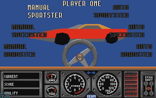 Image du menu du jeu Race Drivin sur Commodore Amiga